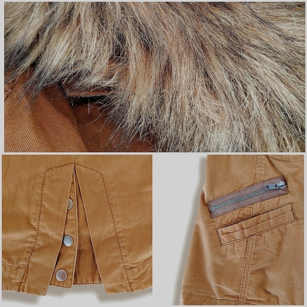 Anthro Hei Hei Faux Fur Lined Utility Vest XS Brown Cinch Waist - Picture 4 of 5